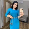 Vestido Longo de Malha Manga Longa Azul - Fernanda Ramos Store