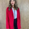 Blazer Alongado Manga Longa com Botão no Centro Vermelho - Fernanda Ramos Store