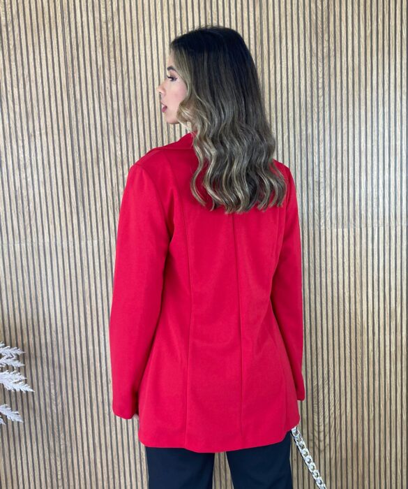 Blazer Alongado Manga Longa com Botão no Centro Vermelho - Fernanda Ramos Store