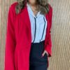 Blazer Alongado Manga Longa com Botão no Centro Vermelho - Fernanda Ramos Store