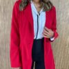 Blazer Alongado Manga Longa com Botão no Centro Vermelho - Fernanda Ramos Store