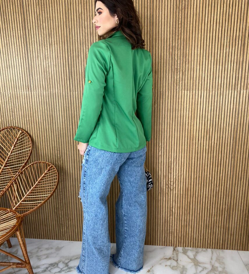 Blazer Feminino Manga Longa com Bolso Verde - Fernanda Ramos Store