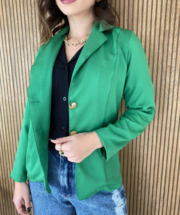 Blazer Feminino Manga Longa com Bolso Verde - Fernanda Ramos Store