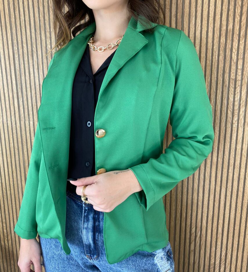Blazer Feminino Manga Longa com Bolso Verde - Fernanda Ramos Store