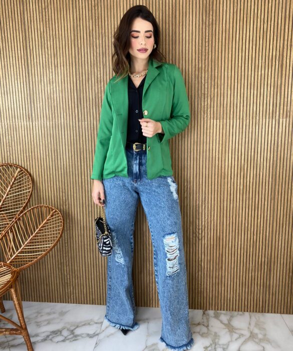 Blazer Feminino Manga Longa com Bolso Verde - Fernanda Ramos Store