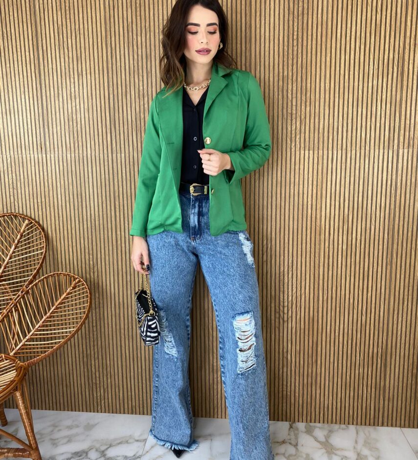 Blazer Feminino Manga Longa com Bolso Verde - Fernanda Ramos Store