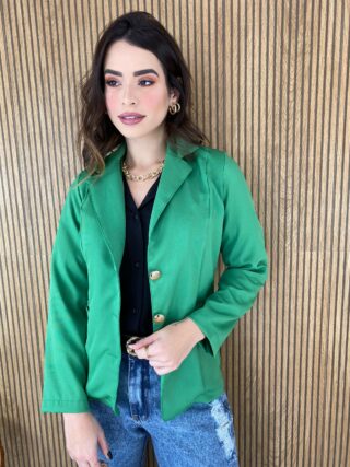 Blazer Feminino Manga Longa com Bolso Verde - Fernanda Ramos Store