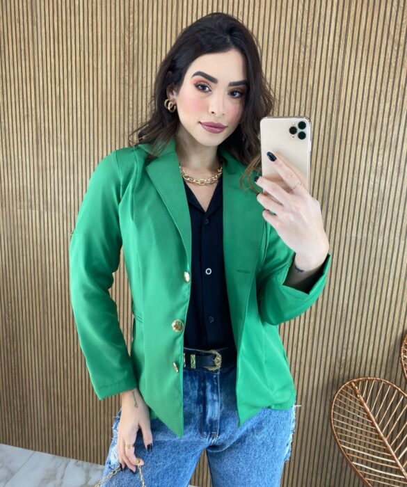 Blazer Feminino Manga Longa com Bolso Verde - Fernanda Ramos Store