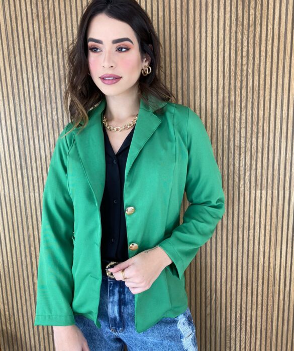 Blazer Feminino Manga Longa com Bolso Verde - Fernanda Ramos Store