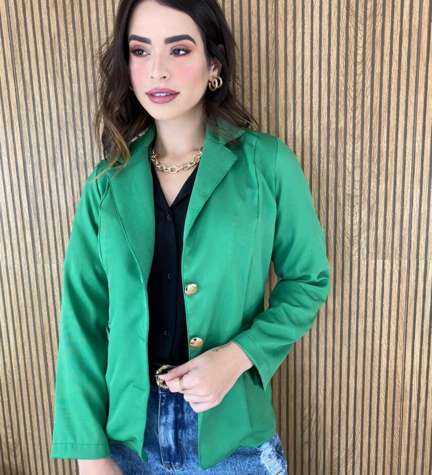 Blazer Feminino Manga Longa com Bolso Verde - Fernanda Ramos Store