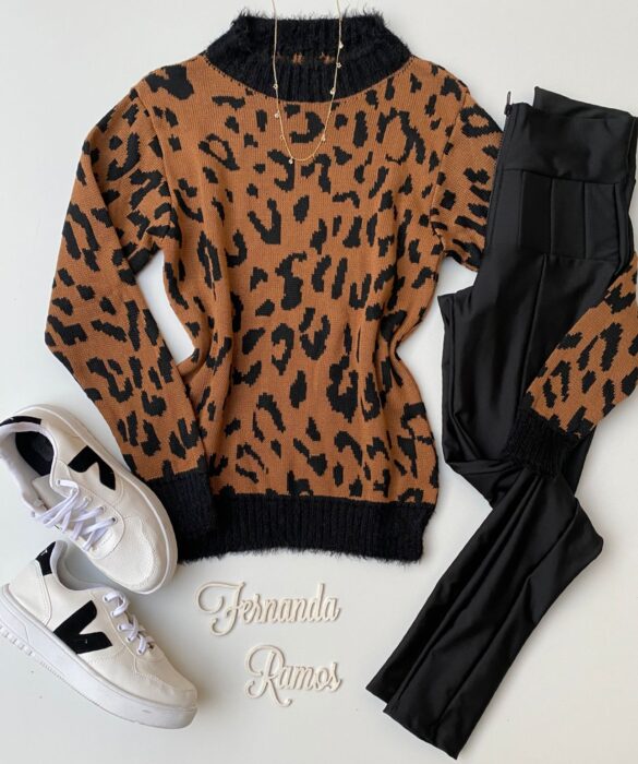 fernandaramosstore com br blusa manga longa feminina tricot animal print gola preta