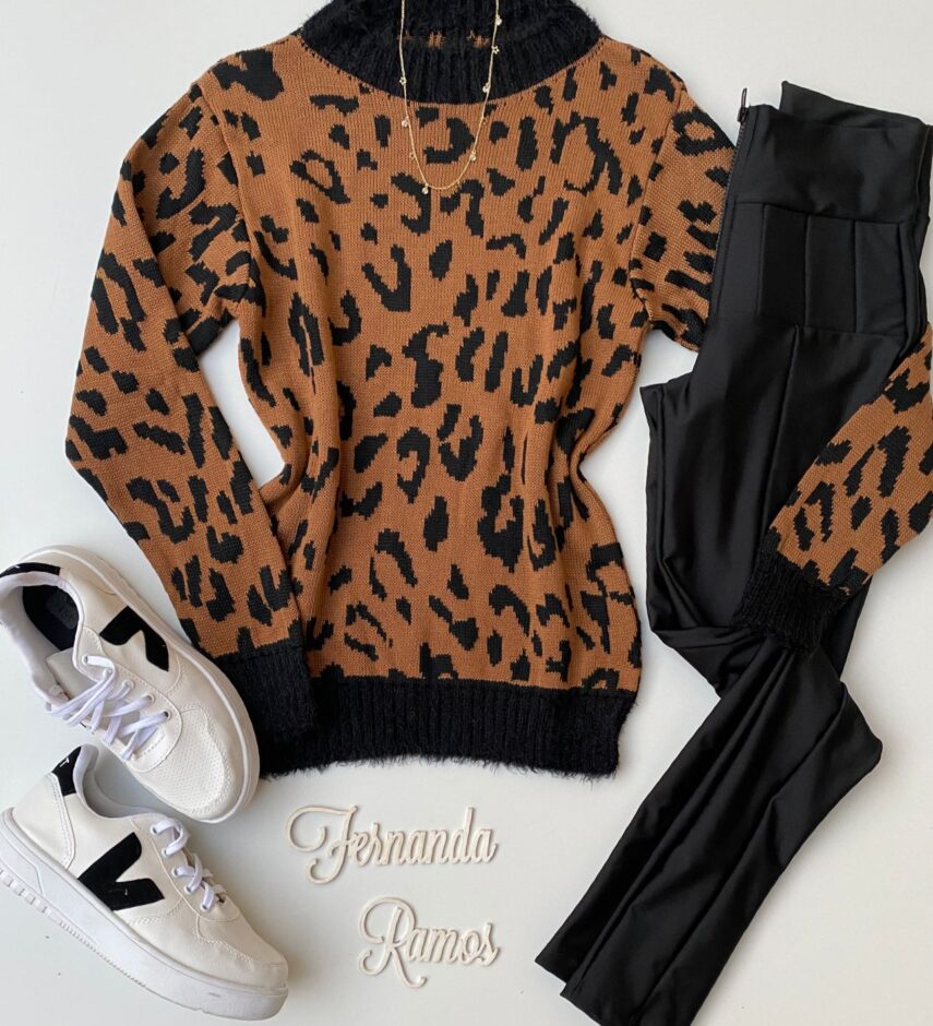 fernandaramosstore com br blusa manga longa feminina tricot animal print gola preta