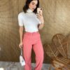 Calça Feminina com Cinto Flare Rosa - Fernanda Ramos Store