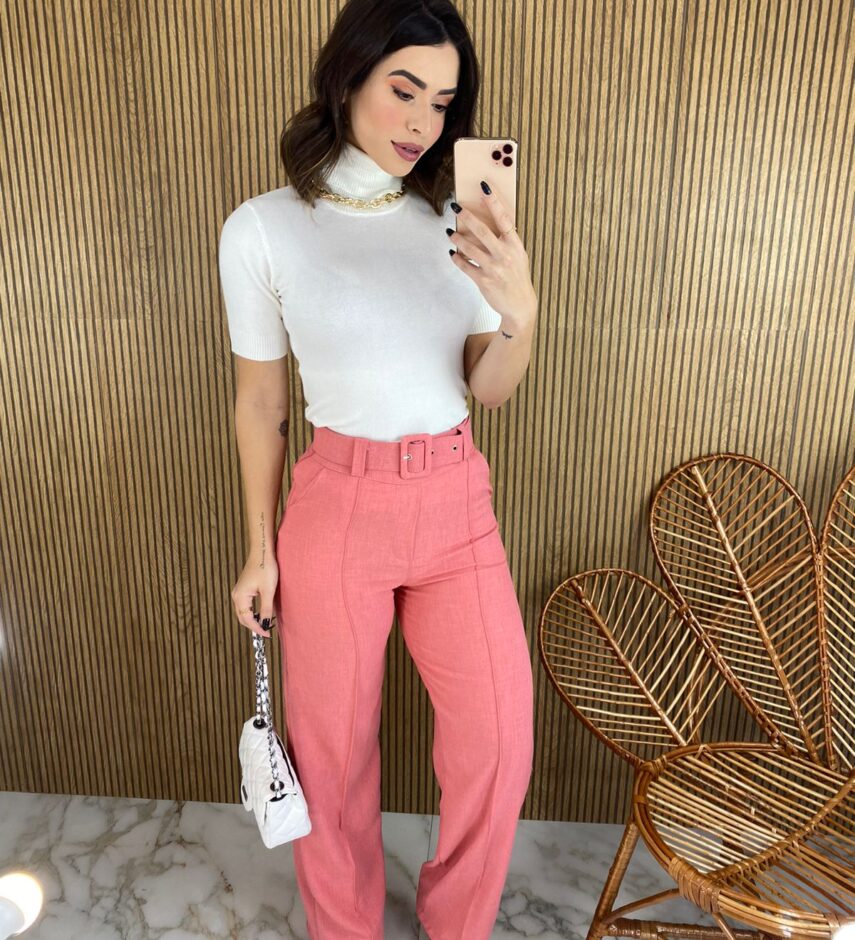 Calça Feminina com Cinto Flare Rosa - Fernanda Ramos Store