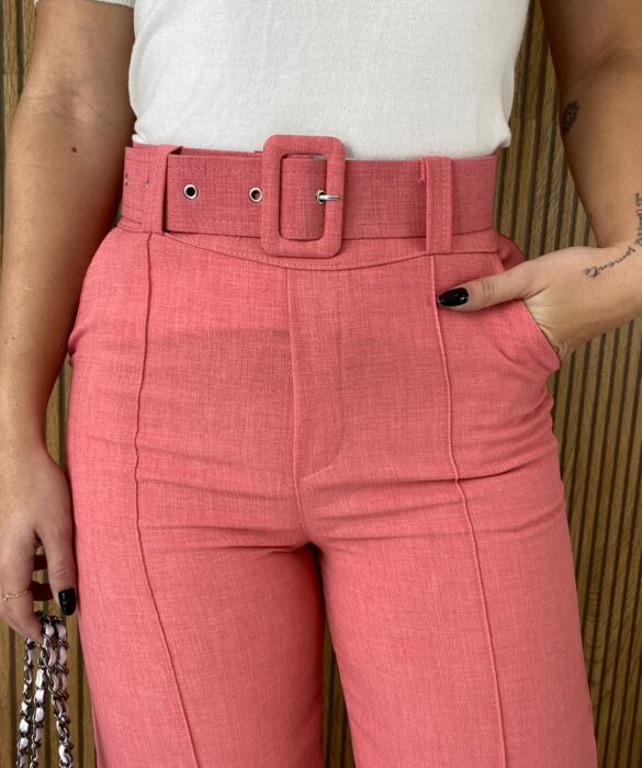 Calça Feminina com Cinto Flare Rosa - Fernanda Ramos Store