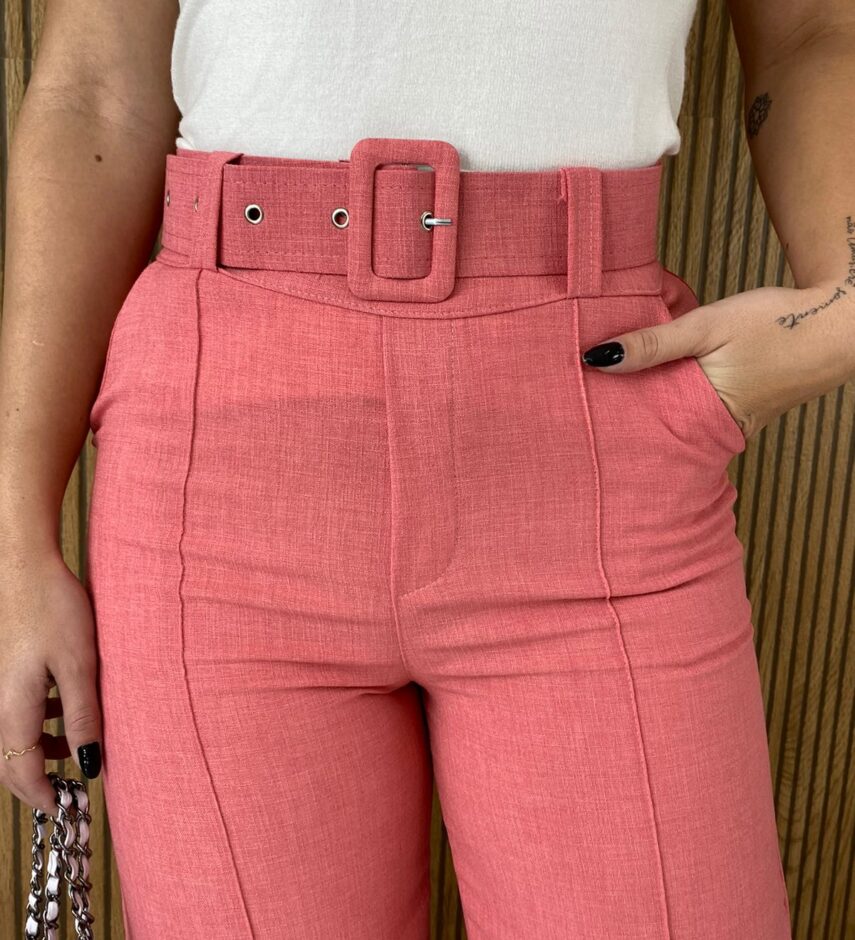 Calça Feminina com Cinto Flare Rosa - Fernanda Ramos Store