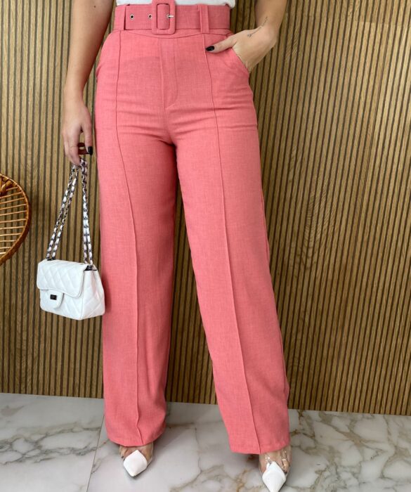 Calça Feminina com Cinto Flare Rosa - Fernanda Ramos Store