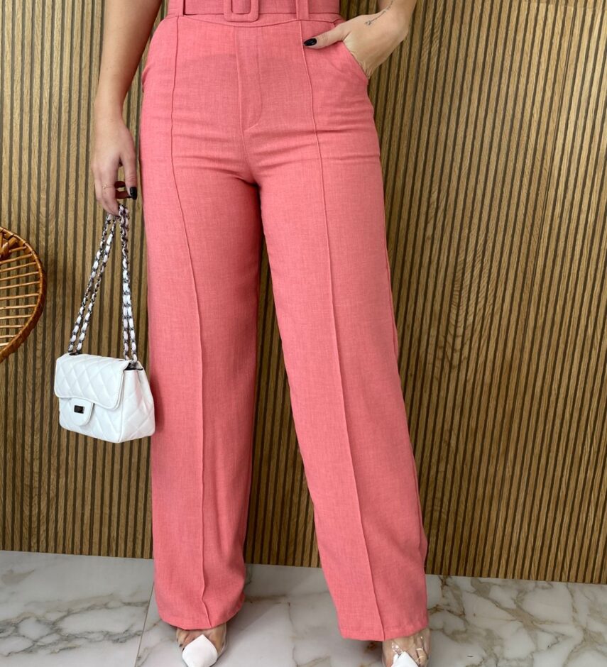 Calça Feminina com Cinto Flare Rosa - Fernanda Ramos Store