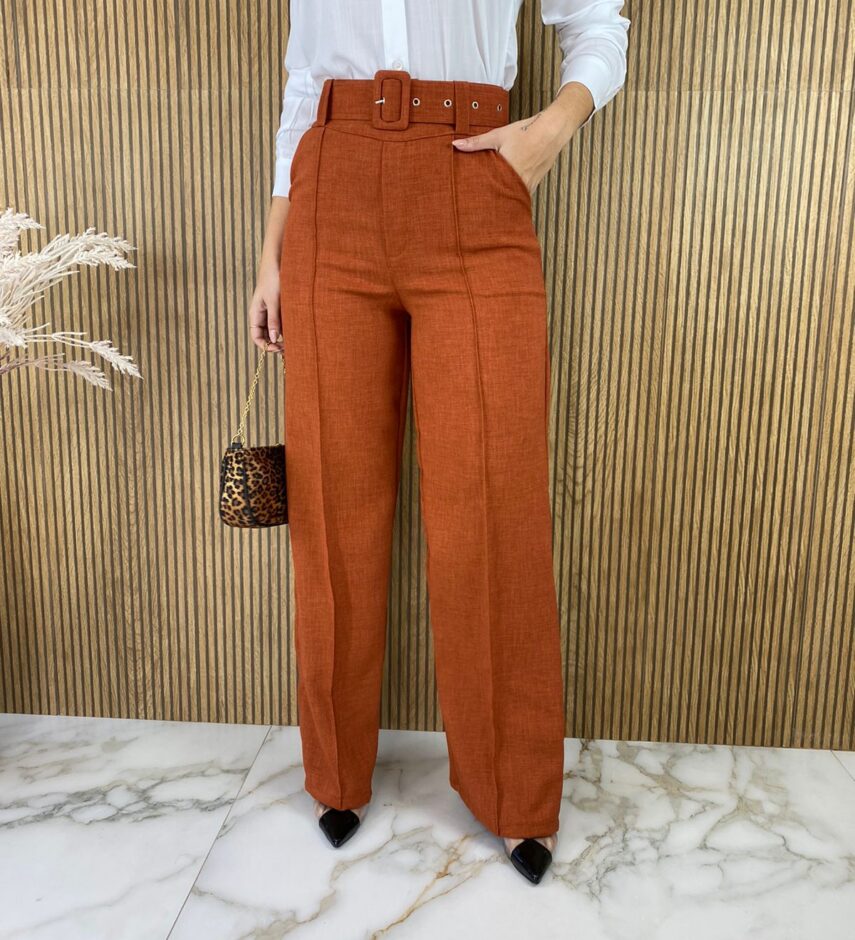 fernandaramosstore com br calca feminina com cinto flare terracota 1