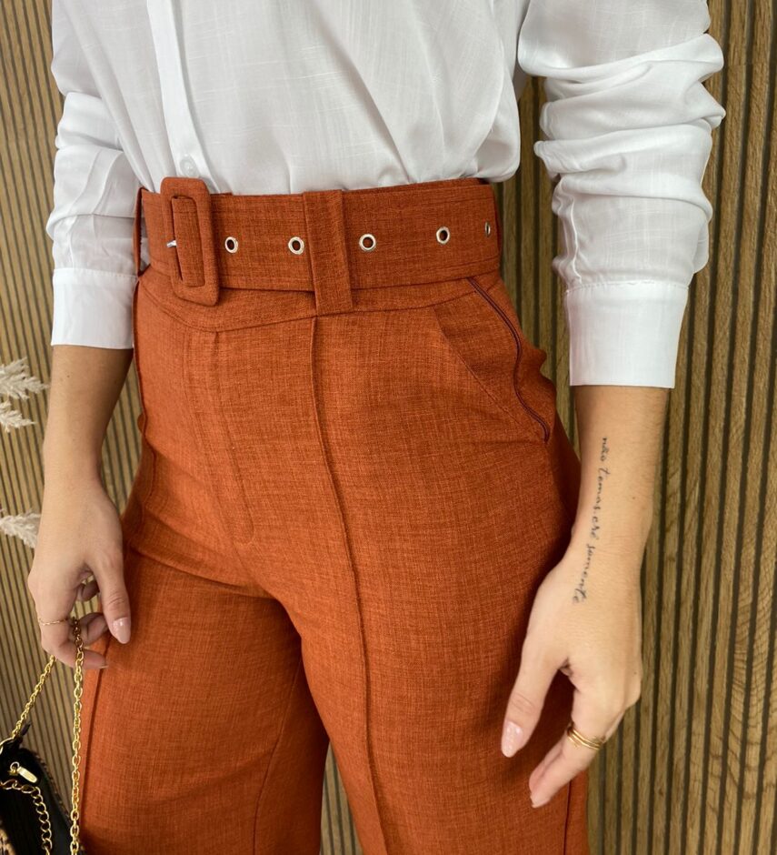 fernandaramosstore com br calca feminina com cinto flare terracota 3
