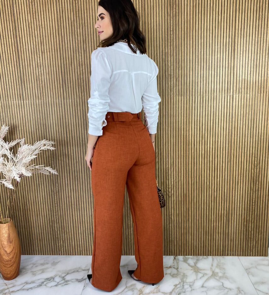 fernandaramosstore com br calca feminina com cinto flare terracota 5