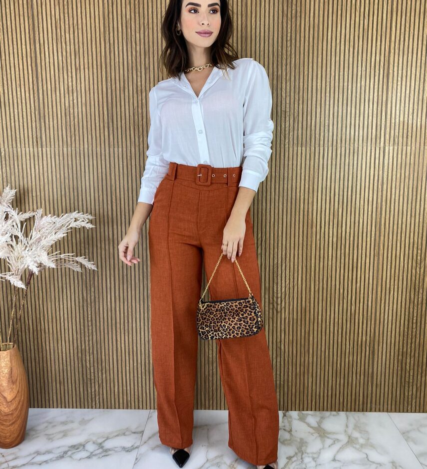 fernandaramosstore com br calca feminina com cinto flare terracota