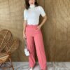 Calça Feminina com Cinto Flare Rosa - Fernanda Ramos Store