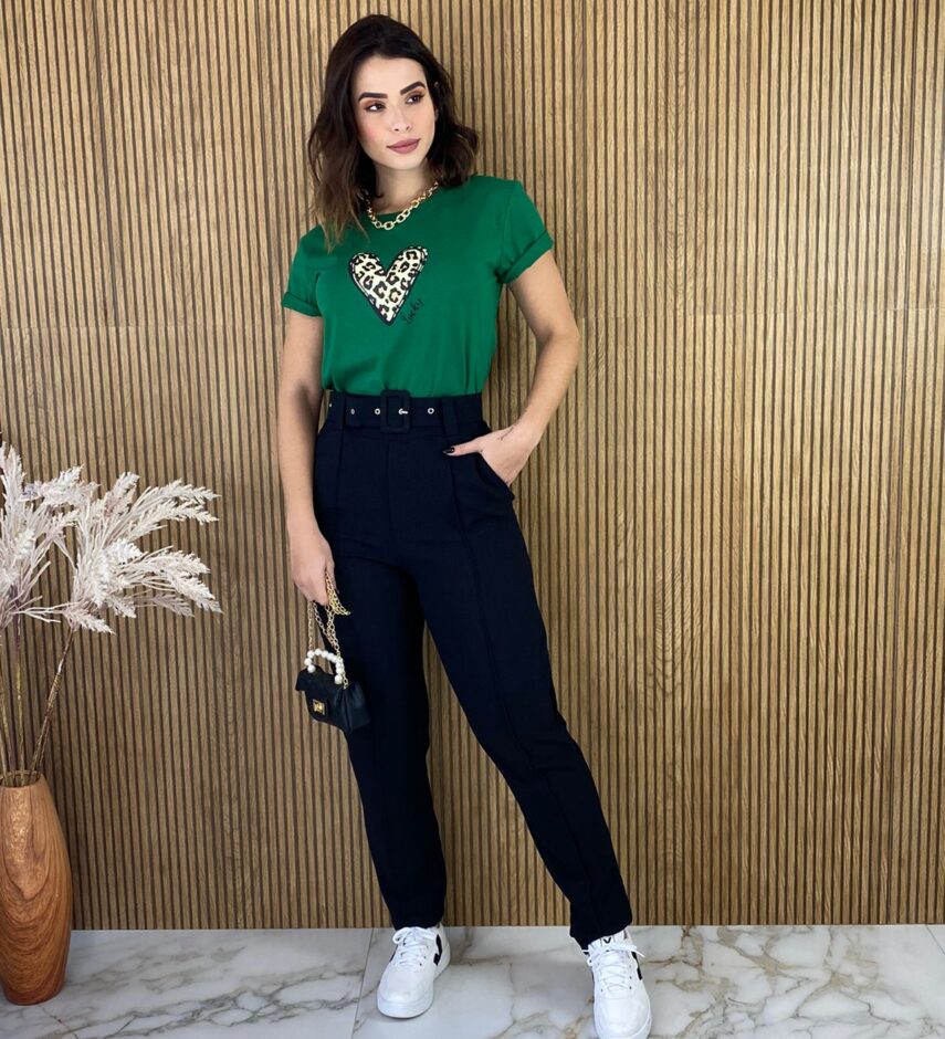 Calça Feminina com Cinto Skinny Bolso Frontal Preta - Fernanda Ramos Store