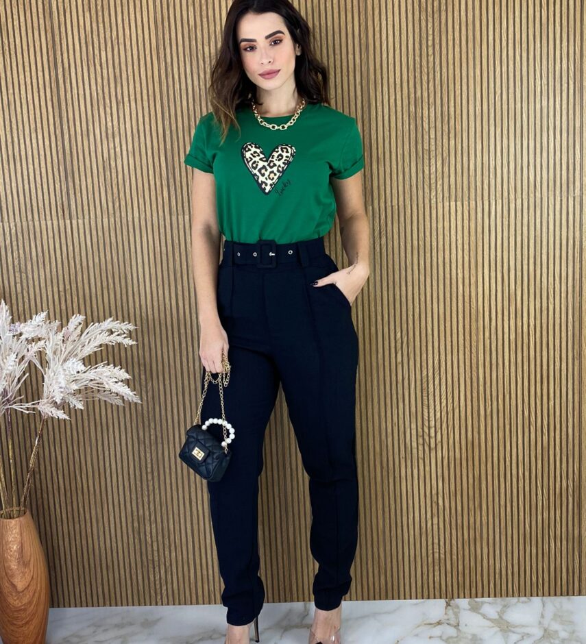 Calça Feminina com Cinto Skinny Bolso Frontal Preta - Fernanda Ramos Store