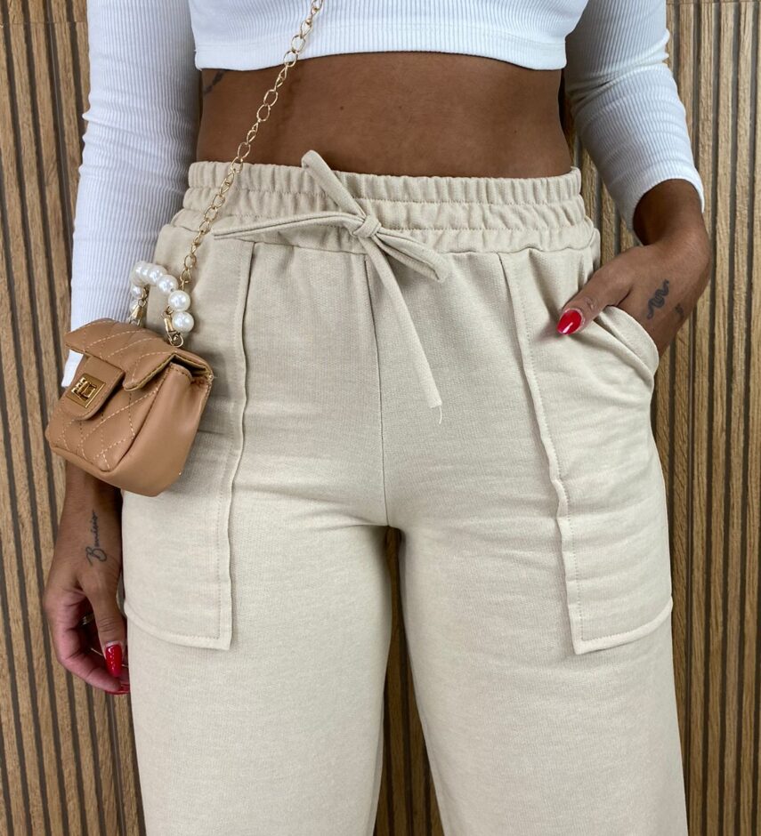 fernandaramosstore com br calca feminina moletom com bolso frontal bege 2