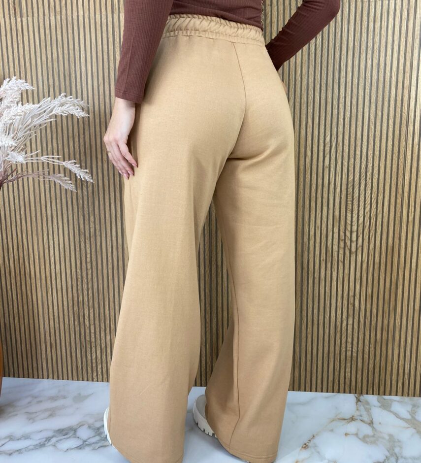 Calça Feminina Moletom com Bolso Frontal com Amarração Bege - Fernanda Ramos Store