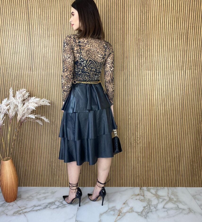 Cropped Feminino Manga Longa Tule Animal Print - Fernanda Ramos Store