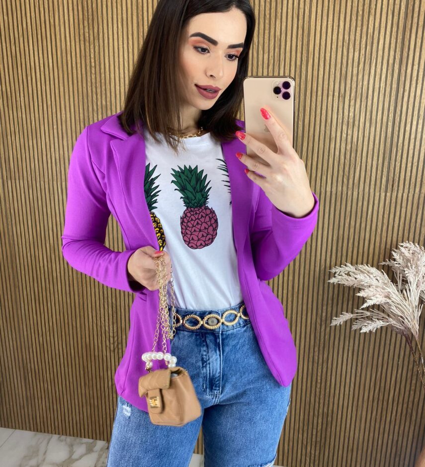 Blazer Manga Longa Feminino Fúcsia Bolso Falso - Fernanda Ramos Store