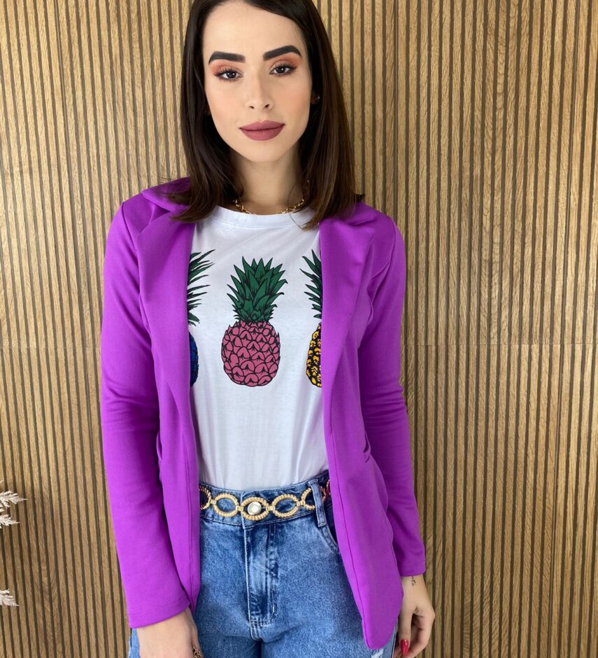 Blazer Manga Longa Feminino Fúcsia Bolso Falso - Fernanda Ramos Store
