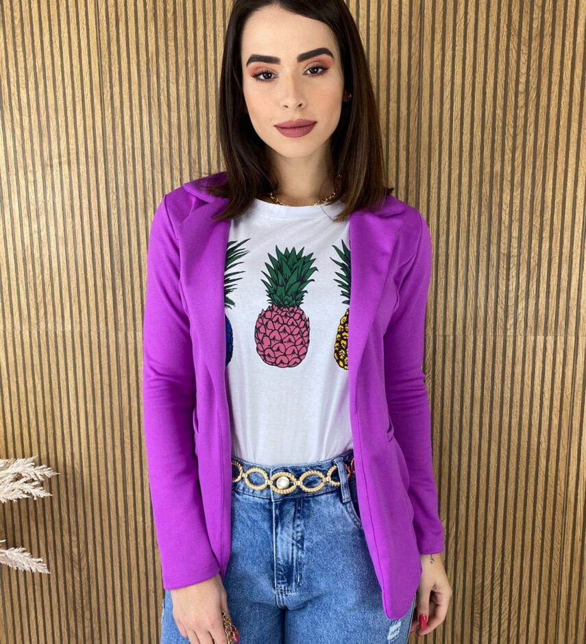 Blazer Manga Longa Feminino Fúcsia Bolso Falso - Fernanda Ramos Store