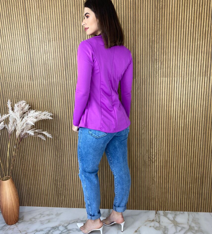 Blazer Manga Longa Feminino Fúcsia Bolso Falso - Fernanda Ramos Store