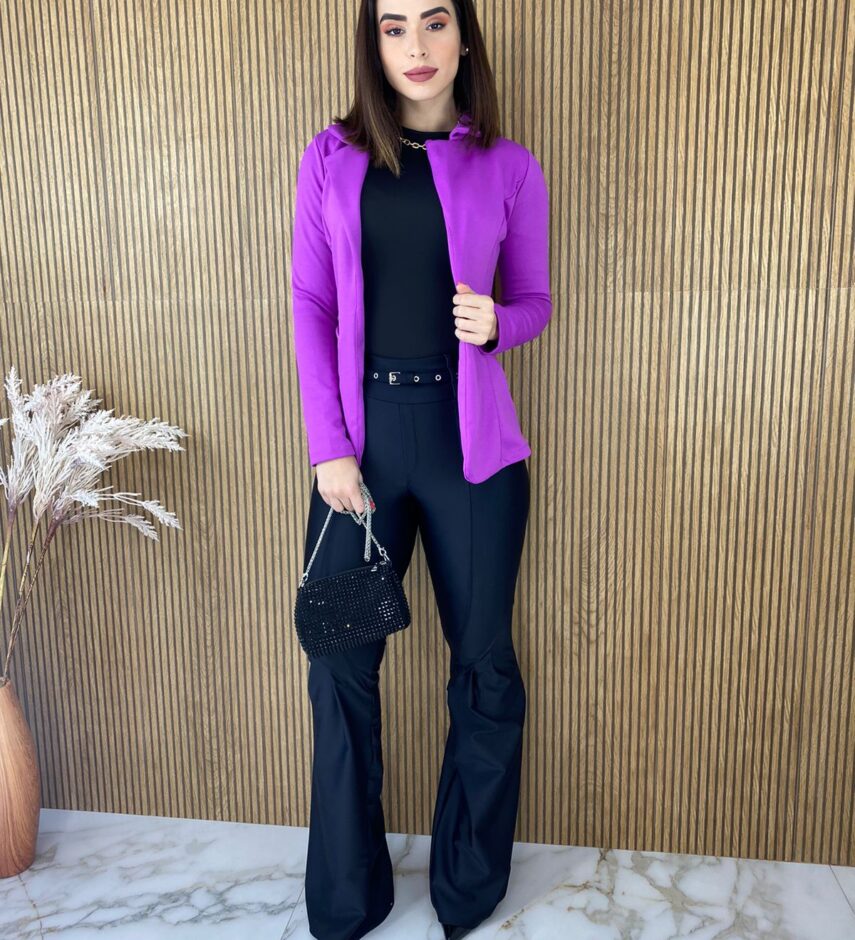 Blazer Manga Longa Feminino Fúcsia Bolso Falso - Fernanda Ramos Store