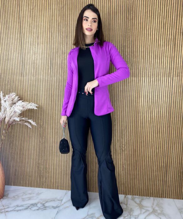 Blazer Manga Longa Feminino Fúcsia Bolso Falso - Fernanda Ramos Store