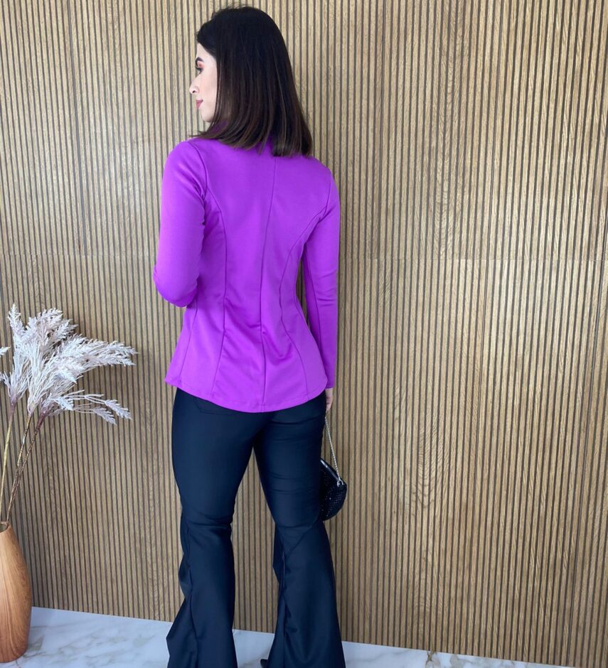 Blazer Manga Longa Feminino Fúcsia Bolso Falso - Fernanda Ramos Store