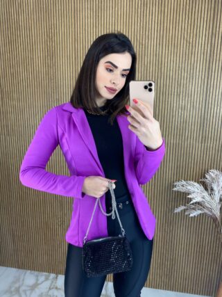 Blazer Manga Longa Feminino Fúcsia Bolso Falso - Fernanda Ramos Store