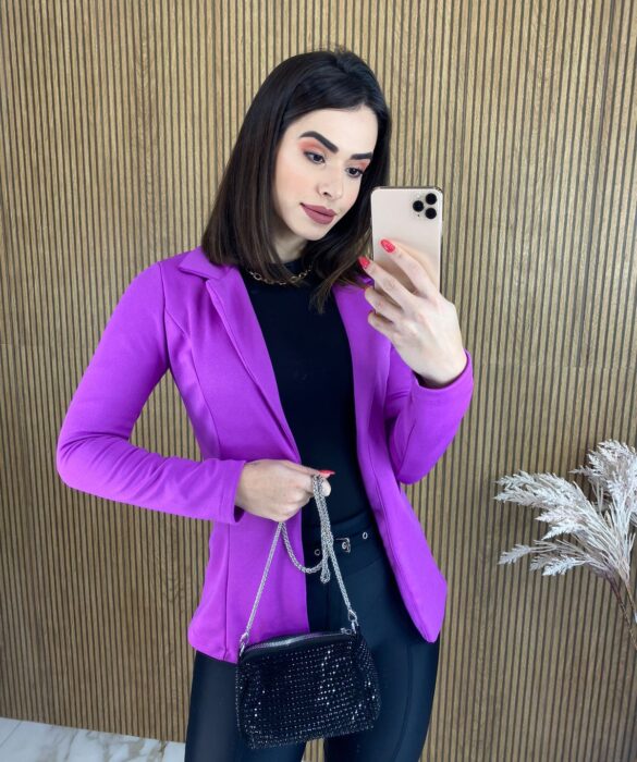 Blazer Manga Longa Feminino Fúcsia Bolso Falso - Fernanda Ramos Store