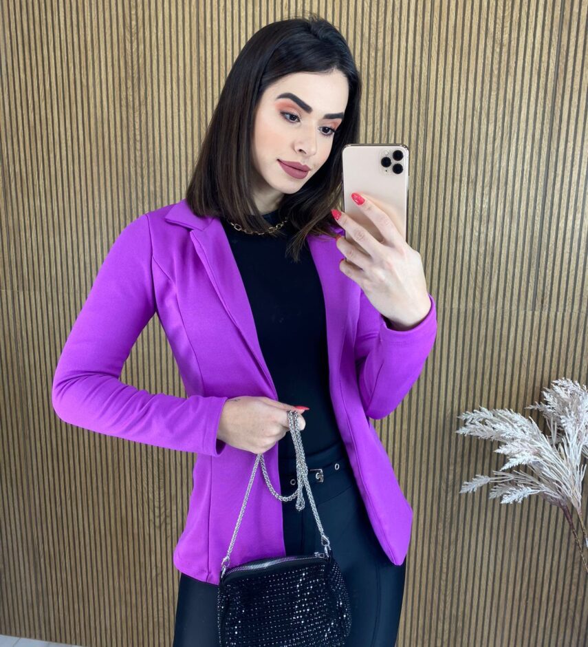 Blazer Manga Longa Feminino Fúcsia Bolso Falso - Fernanda Ramos Store