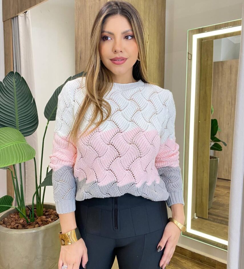 Blusa Manga Longa Feminina Tricot Estampada - Fernanda Ramos Store