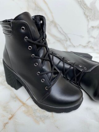 Bota Coturno Feminino Cano Alto Preto Salto - Fernanda Ramos Store