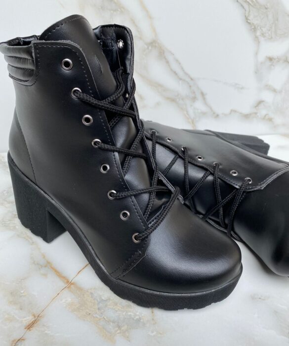 Bota Coturno Feminino Cano Alto Preto Salto - Fernanda Ramos Store