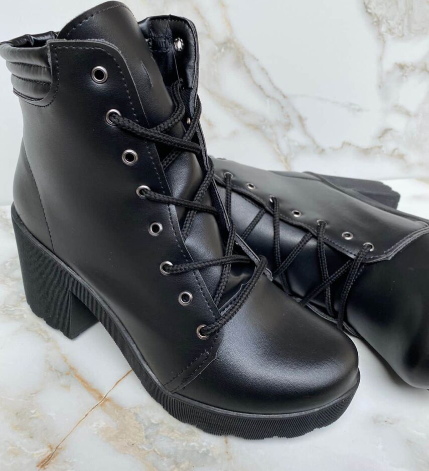 Bota Coturno Feminino Cano Alto Preto Salto - Fernanda Ramos Store