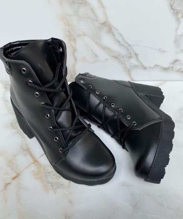 Bota Coturno Feminino Cano Alto Preto Salto - Fernanda Ramos Store