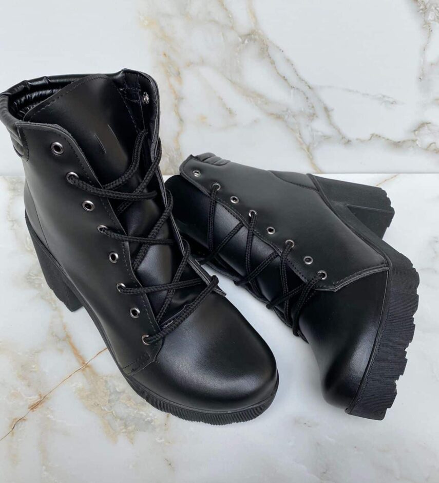 Bota Coturno Feminino Cano Alto Preto Salto - Fernanda Ramos Store