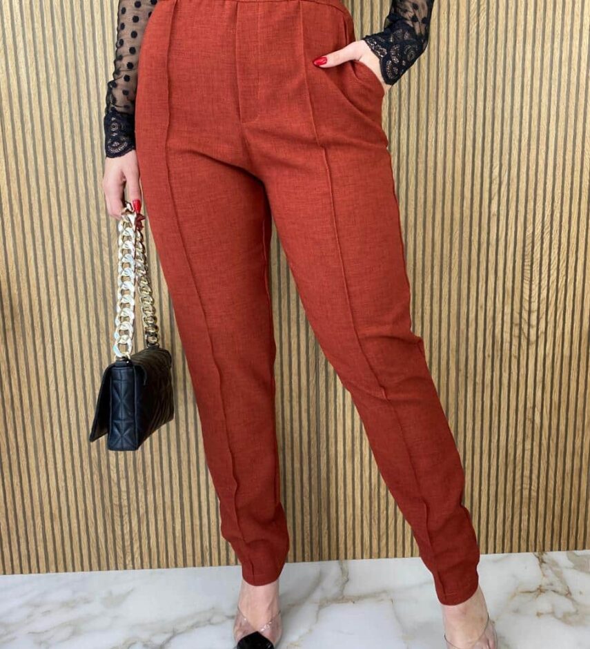 fernandaramosstore com br calca feminina com cinto skinny bolso frontal terracota