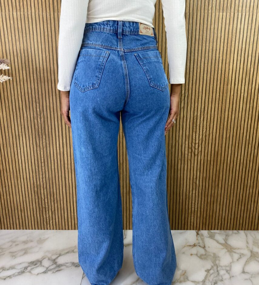 Calça Jeans Feminina Wide Leg Marmorizado com Puído - Fernanda Ramos Store